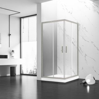 Душевой уголок Veconi Rovigo RV-83, 1000х1000х1950, никель брашинг, прозрачное стекло